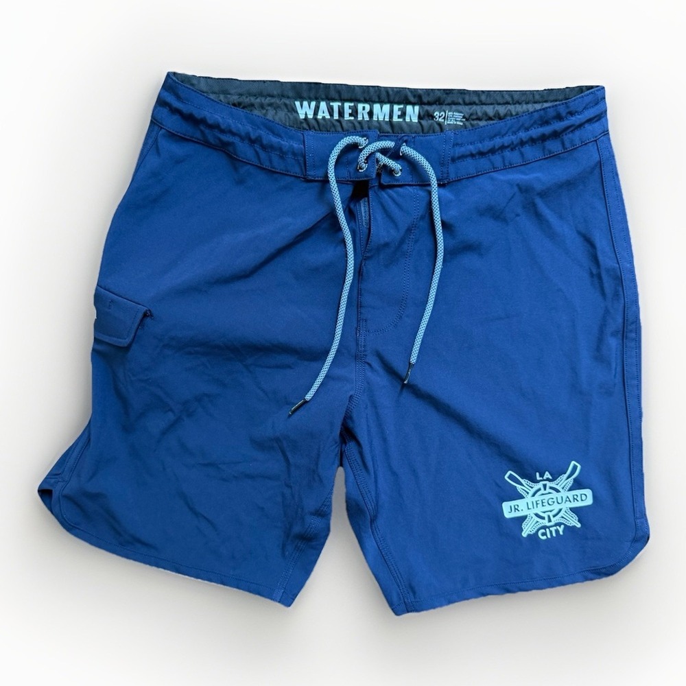 Watermen Mens 32 Blue LA Jr Lifeguard Board Shorts Swim Trunks Surf
